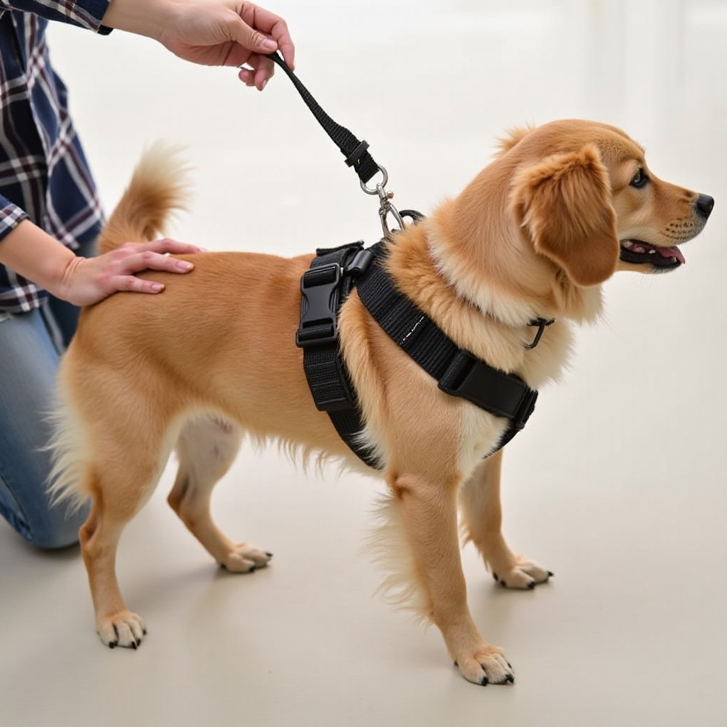 como colocar o arnês em um cão