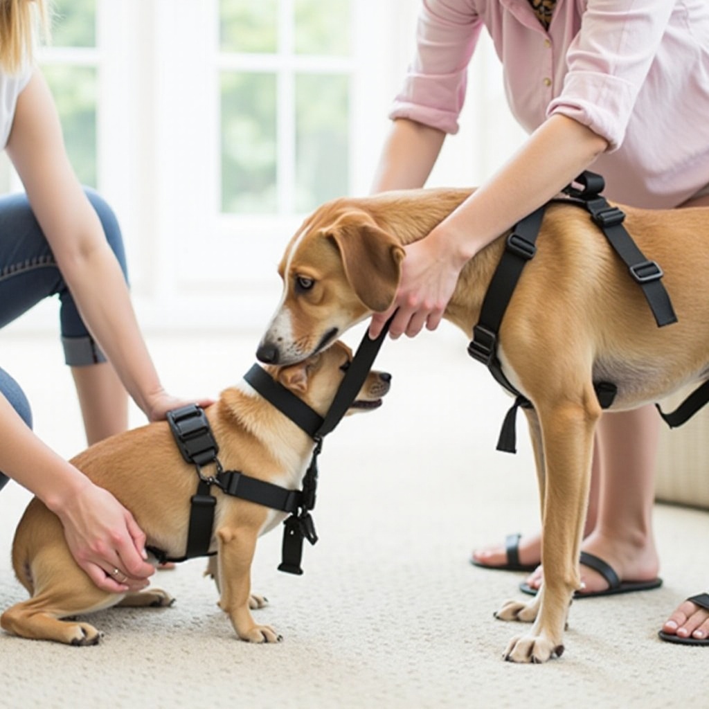how to put step in harness on dog