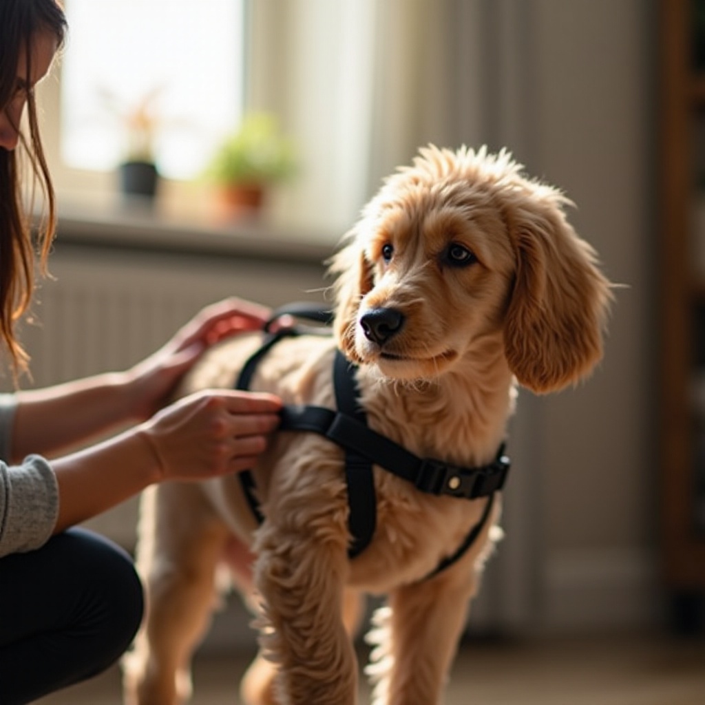 wie man einem Hund ein Geschirr anlegt