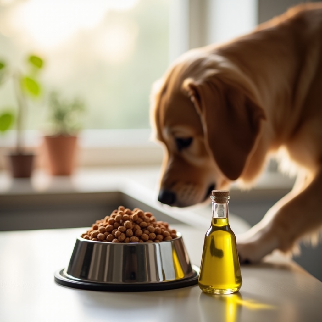aceite de oliva en la comida para perros para la piel con picazón