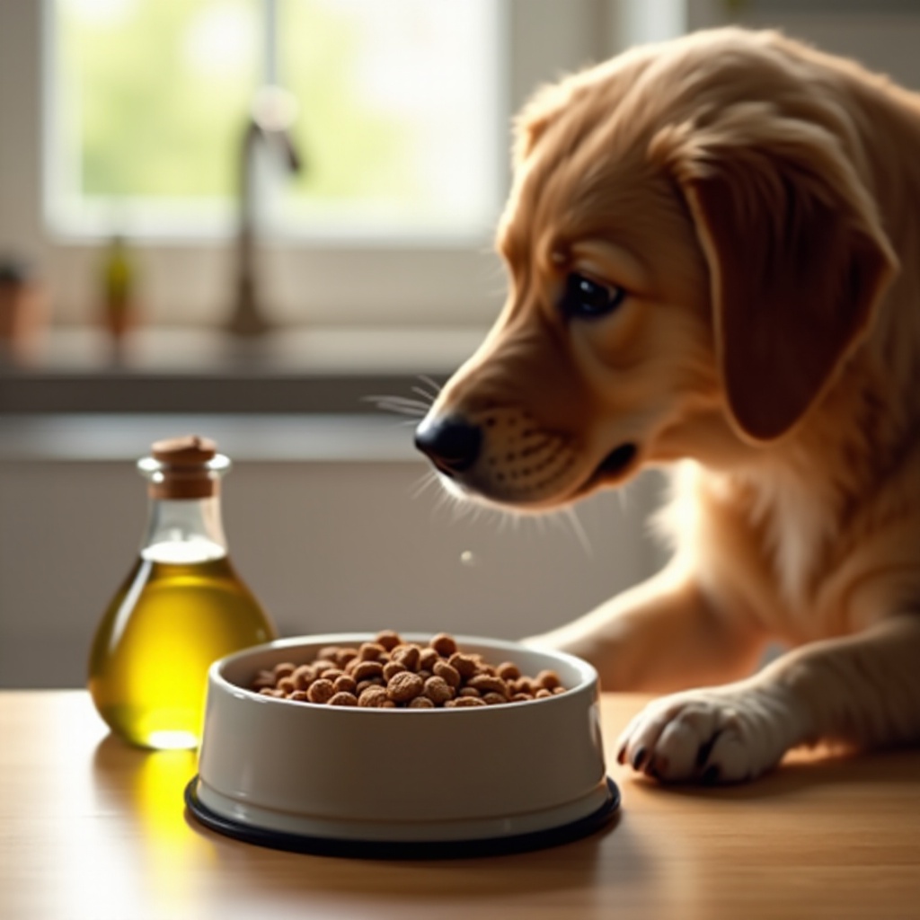 aceite de oliva en la comida para perros para la piel con picazón